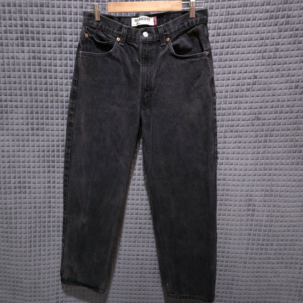 Levis 550 Black Relaxed Jeans 34x32 Y2K Faded Grunge Rock Distressed Punk Goth